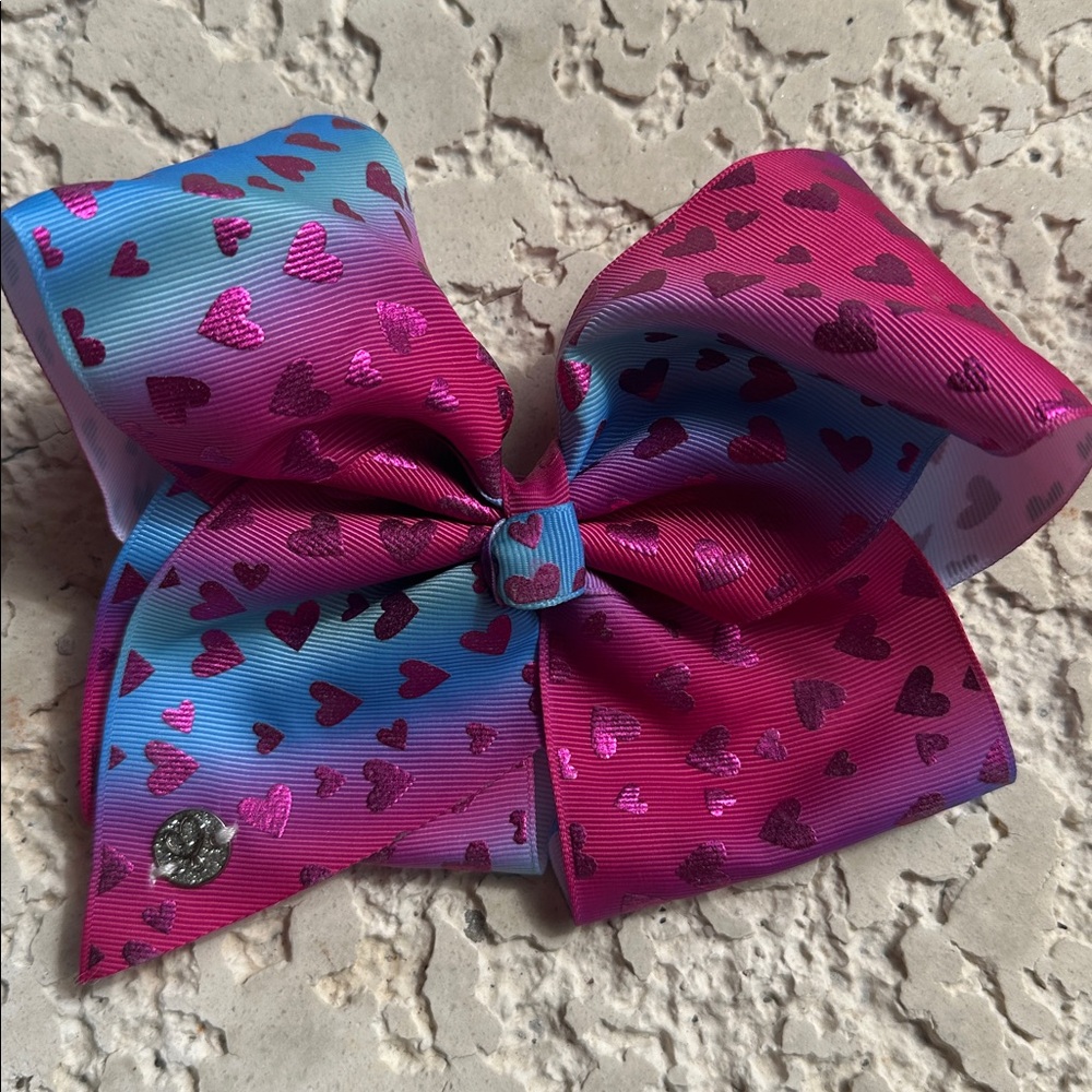 Jojo Bow Pink and Blue Heart Hair Bow
